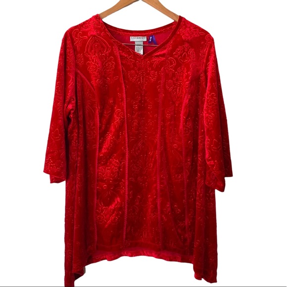 Catherines Embossed Tunic Blouse Women’s 14/16 W Petite Red - Picture 1 of 5